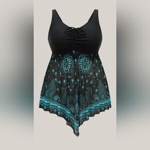 Bloom Chic Paisley Print Handkerchief Hem Drawstring Swim Top Size 22/24